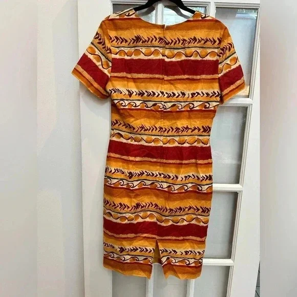Vintage Maggy London Y2K Linen Blend Southwestern Tribal Aztec Boho Dress Size M - Picture 4 of 9
